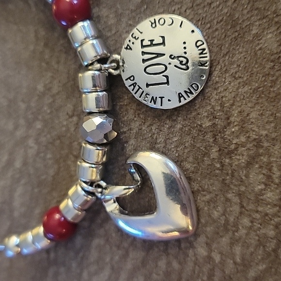 STAINLESS Steel Beaded Charm Christian Corinthians 13.4 Bangle Bracelet - Picture 2 of 4